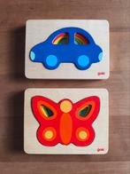 Houten meerlagen puzzels, vlinder en auto, Ophalen of Verzenden, Minder dan 10 stukjes, Zo goed als nieuw, 2 tot 4 jaar