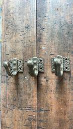 3 grove messing Kapstokhaken vintage antiek massief art brut, Ophalen of Verzenden