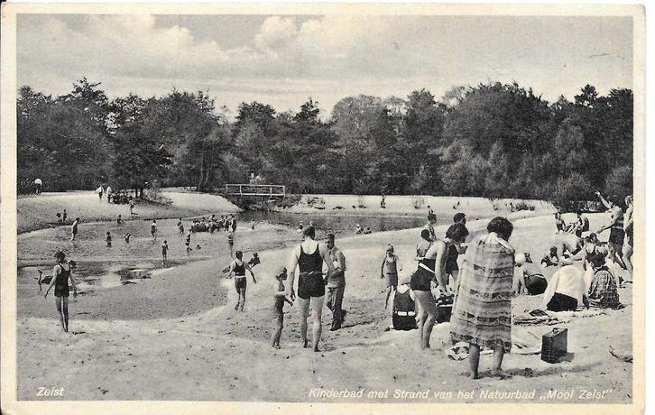 Zeist, Kinderbad met strand van het Natuurbad Mooi Zeist, Verzamelen, Ansichtkaarten | Nederland, Gelopen, Utrecht, 1920 tot 1940