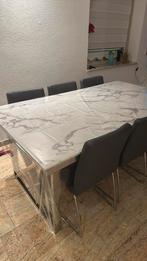 Marmer eettafel 180 cm met stoelen, Huis en Inrichting, Tafels | Eettafels, Ophalen, Vierkant, 50 tot 100 cm, Zo goed als nieuw