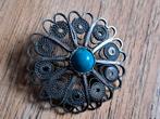 Zilveren broche - hanger aquamarijn, Sieraden, Tassen en Uiterlijk, Broches, Blauw, Minder dan 4 cm, Ophalen of Verzenden, Zo goed als nieuw