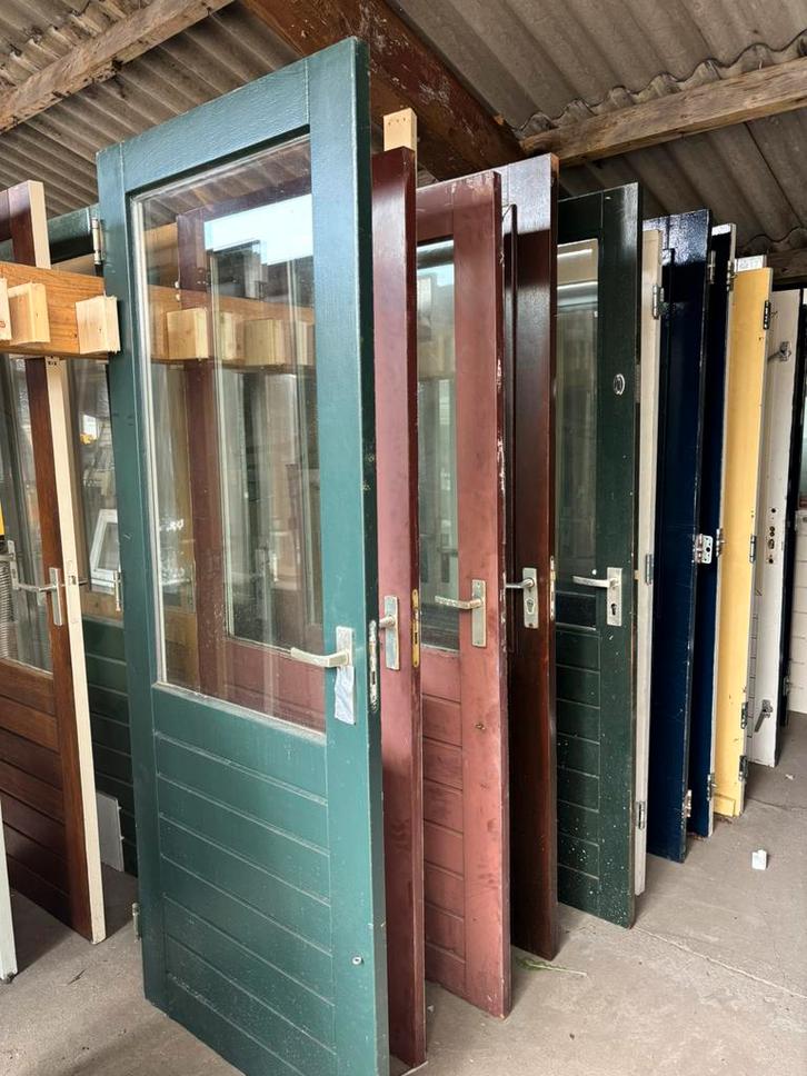 Hardhouten deuren., Doe-het-zelf en Verbouw, Deuren en Horren, Gebruikt, Buitendeur, 200 tot 215 cm, 80 tot 100 cm, Glas, Hout