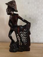 Houten beeld van visser met net, Ophalen of Verzenden