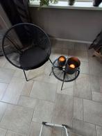Mooie zwarte stoel met zwart tafeltje met glasplaat., 45 tot 60 cm, Overige materialen, Rond, Ophalen of Verzenden