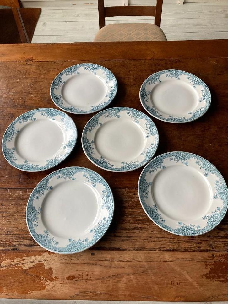 6 Franse Ontbijtborden met Bloemetjes, Antiek en Kunst, Antiek | Servies los, Ophalen of Verzenden