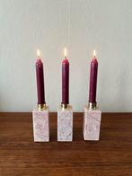Set van 3 vintage kaarsenhouders roze marmer messing retro, Ophalen of Verzenden, Zo goed als nieuw, Overige materialen, Minder dan 25 cm