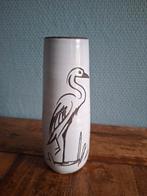 Vintage Vaasje met Vogel Decoratie, Gebruikt, Wit, Aardewerk of Porselein, Ophalen of Verzenden