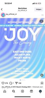 Joy The Closing w/ East & Dubs, Tickets en Kaartjes, Evenementen en Festivals, Eén persoon