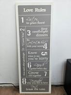 Tekstbord love rules (hout), Huis en Inrichting, Ophalen, Zo goed als nieuw