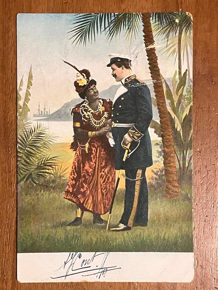 Nederlandse zeeman in Uniform & Inheemse Vrouw 1904, Verzamelen, Militaria | Algemeen, Marine, Foto of Poster, Overige gebieden