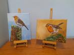 OPRUIMING schilderij roodborstje 2 st €75 - eigen werk, Ophalen of Verzenden