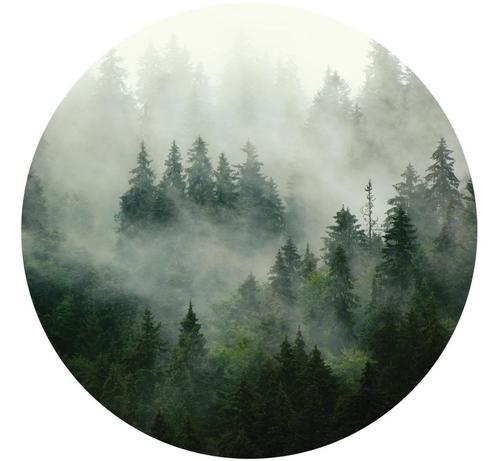 Behangcirkel Misty Forest, Bos muurcirkel, Fotobehang4you, Huis en Inrichting, Woonaccessoires | Wanddecoraties, Nieuw, Verzenden