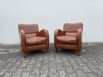 Twee gave armchairs / clubfauteuils van leer cognac kleurig, Huis en Inrichting, Fauteuils, Ophalen, Nvt, Nvt, Nvt