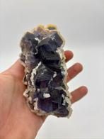 Paarse Fluoriet met Calciet, Afganistan, Verzamelen, Mineralen en Fossielen, Ophalen of Verzenden