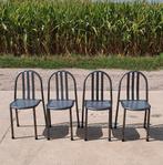 Vintage metaal set 4 stoelen Robert Mallot Stevens, Huis en Inrichting, Stoelen, Gebruikt, Metaal, Grijs, Ophalen