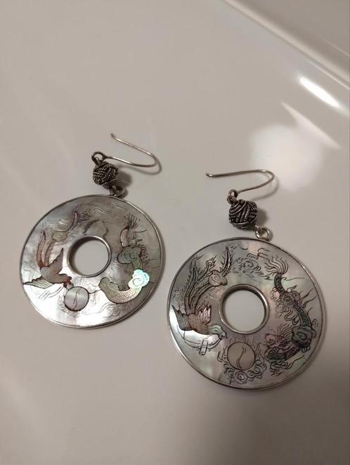 Antiek 19e eeuws chinees zilveren hang oorbellen, Sieraden, Tassen en Uiterlijk, Antieke sieraden, Oorbellen, Zilver, Ophalen of Verzenden