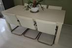 Mooie Witte Eettafel met zes leren stoelen, Huis en Inrichting, Tafels | Eettafels, Ophalen, Gebruikt, 200 cm of meer, 50 tot 100 cm