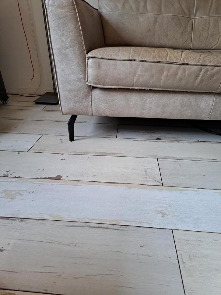 Dyyk leren bank taupe 240cm - Zware metalen poten, Huis en Inrichting, Stoffering | Vloerbedekking, Gebruikt, Overige typen, Beige