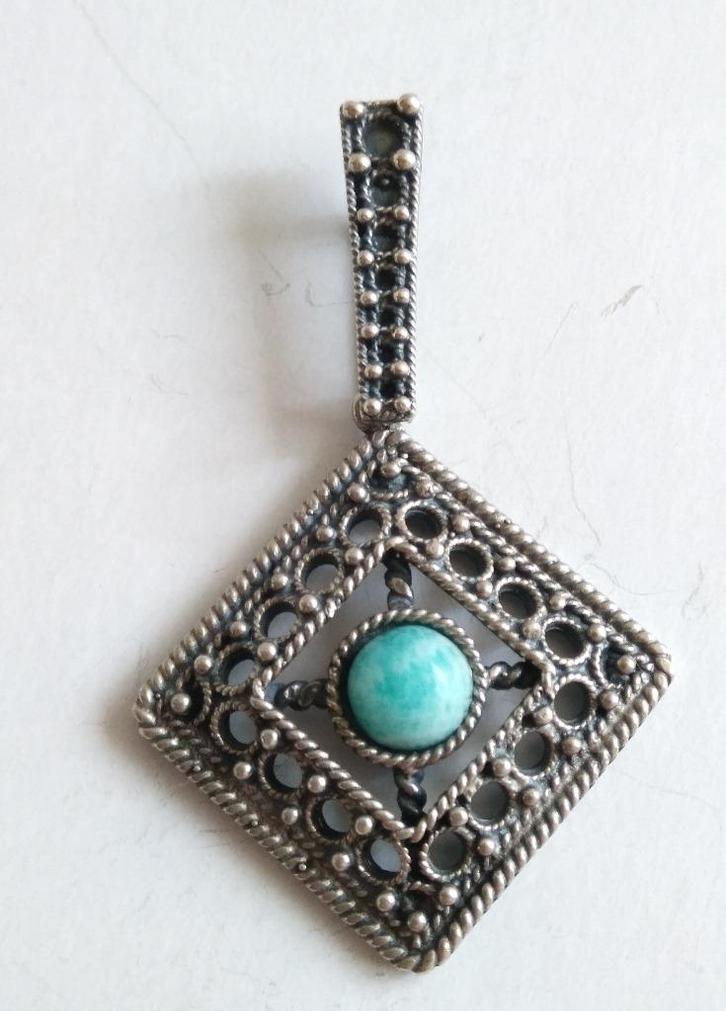 zilveren HANGER 5 cm lang, met Larimar, uit Denemarken, Sieraden, Tassen en Uiterlijk, Kettinghangers, Zo goed als nieuw, Zilver