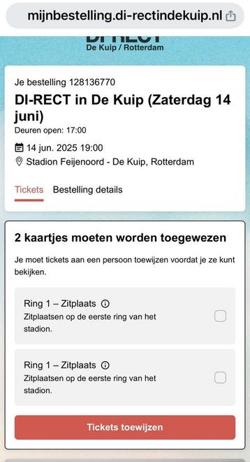 2 tickets Di-rect 14 juni  beschikbaar voor biedingen
