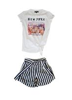 Leuk Made in Italy zwart-wit shortje met knoopriem mt 10/140, Verzenden, Zo goed als nieuw, Meisje, Broek