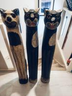 3 Houten katten beelden, Ophalen of Verzenden