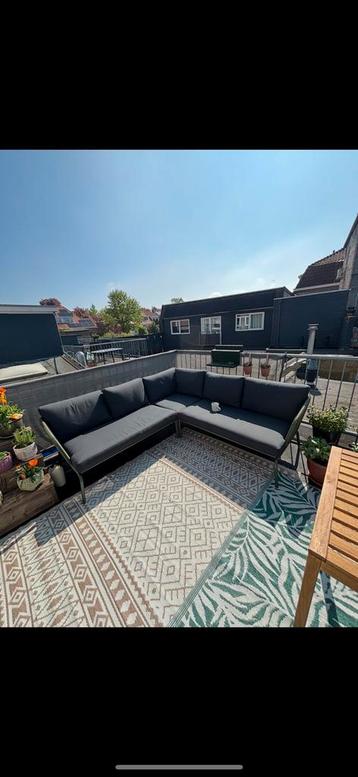 Groene aluminium hoek-loungeset met rope rug beschikbaar voor biedingen