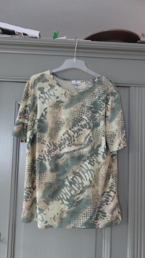 Frankenwalder groengemeleerde/zand top, maat 42/44, Kleding | Dames, Tops, Zo goed als nieuw, Maat 42/44 (L), Groen, Korte mouw
