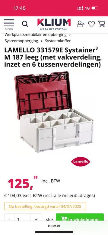 Festool-Lamello systainer3 M 187 inzet 6 tussenverdelingen beschikbaar voor biedingen