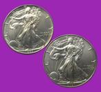 * AMERIKA  -  2 x 1 Oz Eagle - 1 Dollar  - ZILVER  **, Postzegels en Munten, Munten | Amerika, Zilver, Losse munt, Verzenden, Noord-Amerika