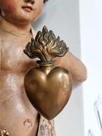 ANTIEK 1880 Ex-Voto 12cm Frans vlammend Hart reliek wijwater, Antiek en Kunst, Verzenden