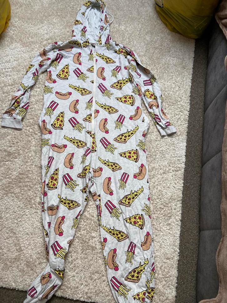 Grappige Onesie met Pizza & Hotdog Print, Kleding | Dames, Carnavalskleding en Feestkleding, Zo goed als nieuw, Maat 38/40 (M)