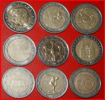 Ⰿ 9 COMMEMORATIVE COINS:EU 2 EUROS DIFFERENT TYPES 2004-2014 beschikbaar voor biedingen