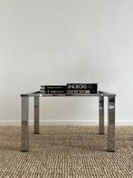 Vintage chroom bijzettafel / salontafel rookglas jaren 80, Ophalen, Zo goed als nieuw