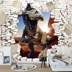 3D behang Dinosaurus door stenen muur | Muurdeco4kids, Nieuw, Wanddecoratie, Verzenden