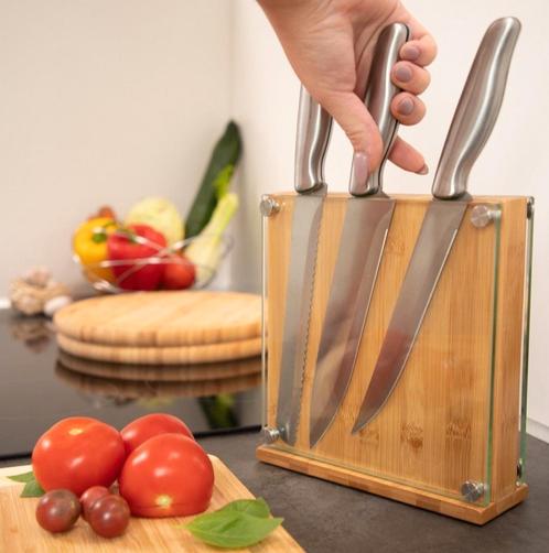 bamboe messenblok met glas, Huis en Inrichting, Keuken | Keukenbenodigdheden, Nieuw, Ophalen of Verzenden