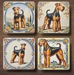 Airedale Terriër Italiaans tegeltje onderzetters met houder, Ophalen of Verzenden, Nieuw, Glas of Kopje