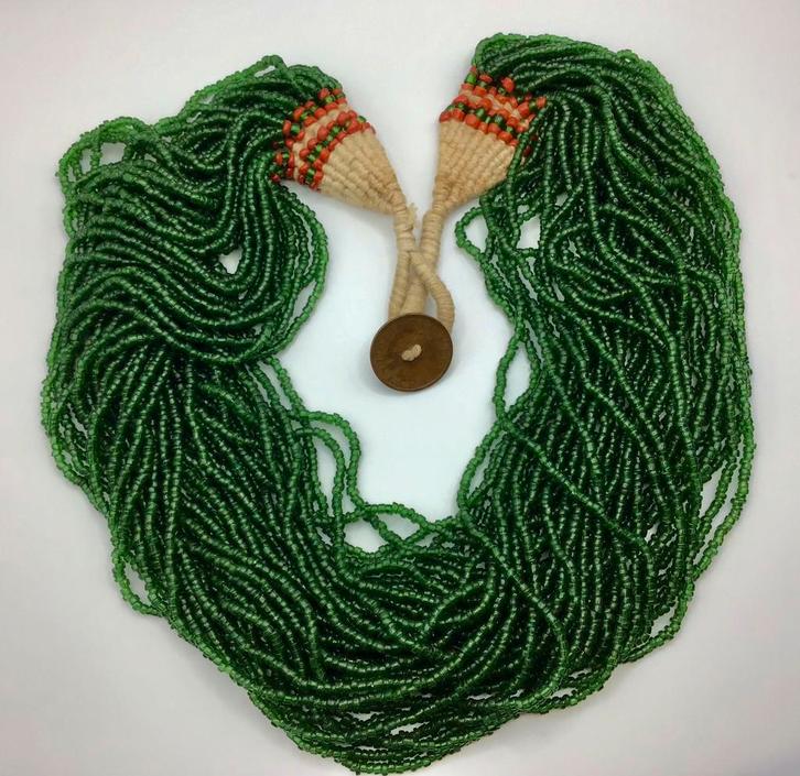 Vintage ketting Naga ketting India groen glas kralen munt 51, Sieraden, Tassen en Uiterlijk, Antieke sieraden, Ketting, Overige materialen