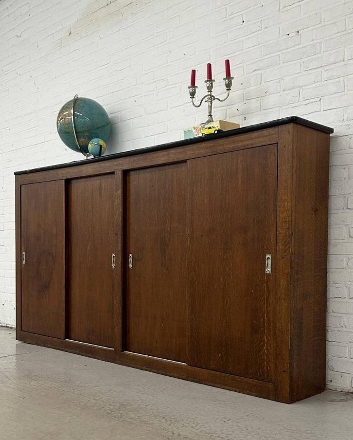 Vintage schoolkast - schuifdeurkast, Antiek en Kunst, Antiek | Meubels | Kasten, Ophalen of Verzenden