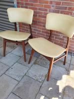 2 Vintage stoelen teak met sky zitting, Huis en Inrichting, Stoelen, Ophalen, Gebruikt, Twee, Bruin