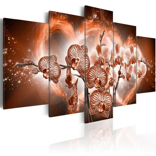 635 Modern Orchidee Hartje 5 Luik Canvas Schilderij 200x100, Antiek en Kunst, Kunst | Schilderijen | Modern, Ophalen of Verzenden
