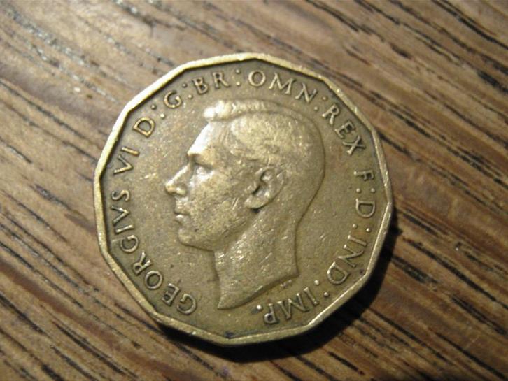 Engeland 3 Pence 1942 "Ticky", George VI, WW2 #620, Postzegels en Munten, Munten | Europa | Niet-Euromunten, Losse munt, Overige landen
