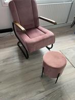 Fauteuil Ivar - stof - roze - met krukje, Ophalen, Zo goed als nieuw, Stof