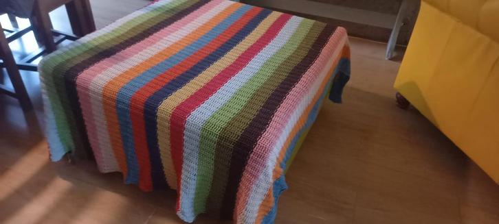 GRATIS, grote poef, vierkante bank met plaid, gebruikssporen, Huis en Inrichting, Banken | Complete zithoeken, Gebruikt, Metaal