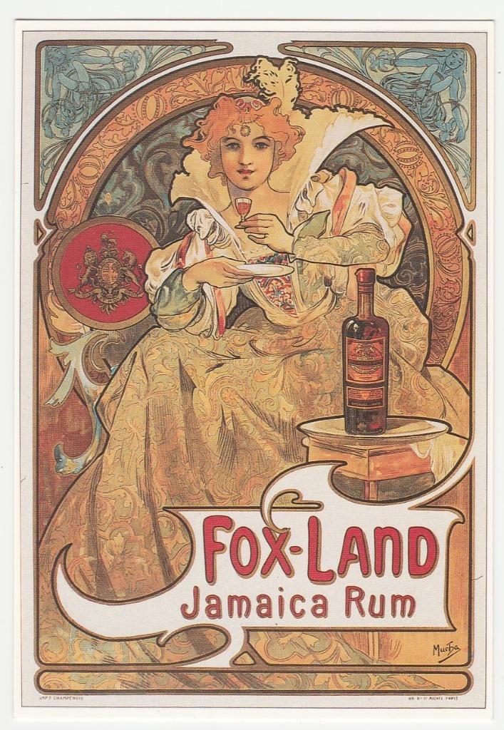 Mucha.  Art Nouveau.  Reclame voor Fox-Land Jamaica Rum., Verzamelen, Ansichtkaarten | Themakaarten, Ongelopen, 1980 tot heden