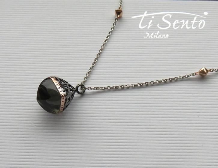 NIEUW: Ti Sento ketting met zwart/grijze steen, Sieraden, Tassen en Uiterlijk, Kettingen, Zo goed als nieuw, Zilver, Zilver, Verzenden