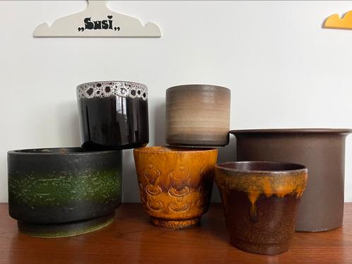 Bloempot Vintage Seventies Bruin Groen, Antiek en Kunst, Antiek | Keramiek en Aardewerk, Ophalen of Verzenden