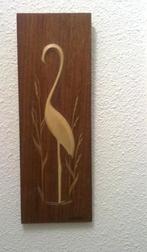 retro vintage houten wand deco hanger reiger, Ophalen of Verzenden, Gebruikt