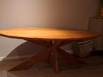 Ovale teakhouten eettafel met kruispoten, Huis en Inrichting, Tafels | Eettafels, Ophalen, Ovaal, 200 cm of meer, 100 tot 150 cm