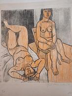 Houtsnede Naakten - Gesigneerd, Antiek en Kunst, Ophalen of Verzenden